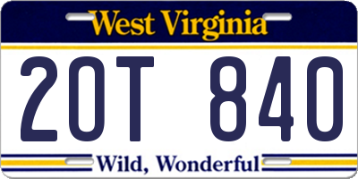 WV license plate 2OT840