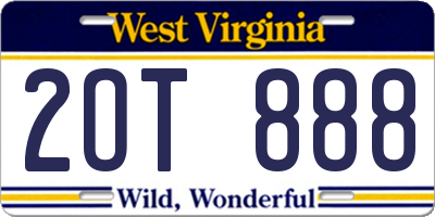 WV license plate 2OT888