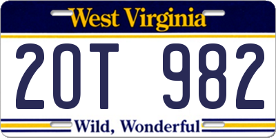 WV license plate 2OT982