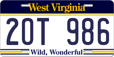 WV license plate 2OT986