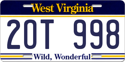 WV license plate 2OT998