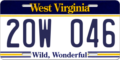 WV license plate 2OW046