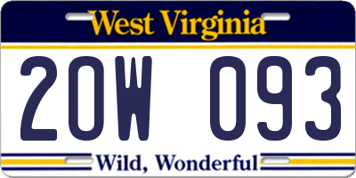 WV license plate 2OW093