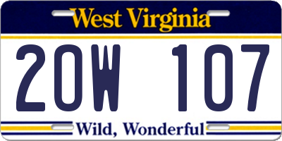WV license plate 2OW107