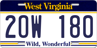 WV license plate 2OW180