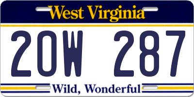 WV license plate 2OW287