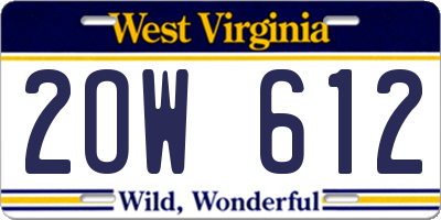WV license plate 2OW612