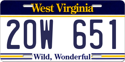 WV license plate 2OW651
