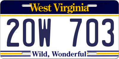 WV license plate 2OW703