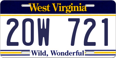 WV license plate 2OW721