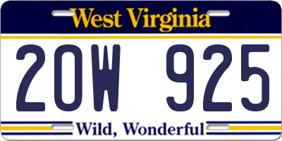 WV license plate 2OW925