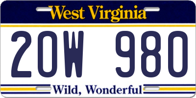 WV license plate 2OW980