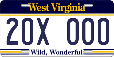 WV license plate 2OX000