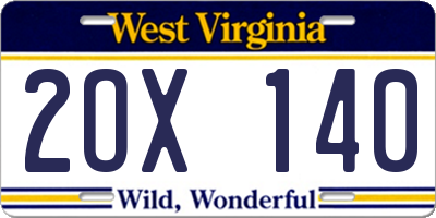 WV license plate 2OX140