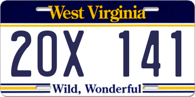 WV license plate 2OX141