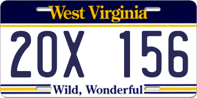 WV license plate 2OX156