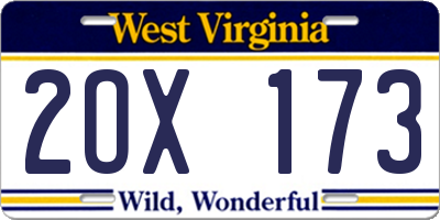 WV license plate 2OX173