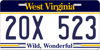 WV license plate 2OX523