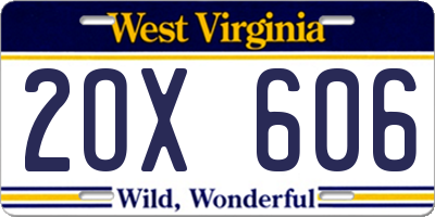 WV license plate 2OX606