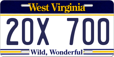 WV license plate 2OX700