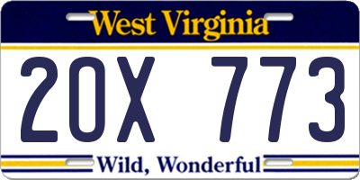 WV license plate 2OX773