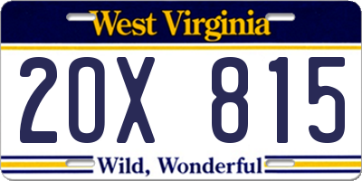 WV license plate 2OX815