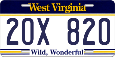 WV license plate 2OX820