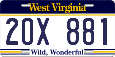 WV license plate 2OX881