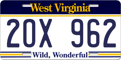 WV license plate 2OX962