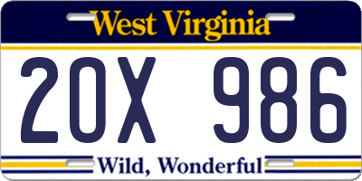 WV license plate 2OX986