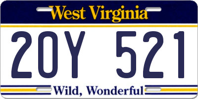 WV license plate 2OY521