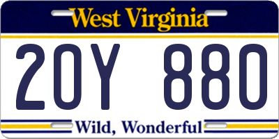 WV license plate 2OY880