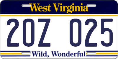 WV license plate 2OZ025