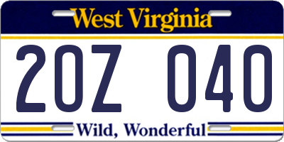 WV license plate 2OZ040