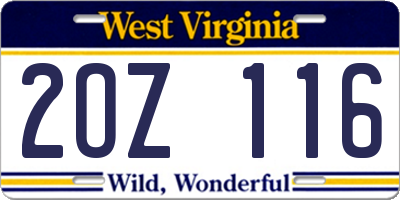 WV license plate 2OZ116