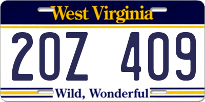 WV license plate 2OZ409