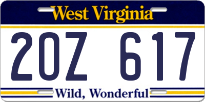 WV license plate 2OZ617