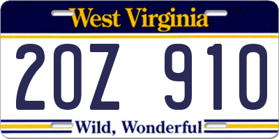 WV license plate 2OZ910