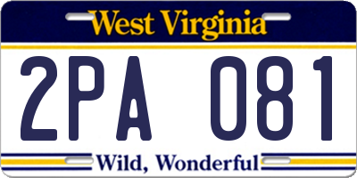 WV license plate 2PA081