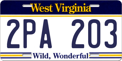 WV license plate 2PA203