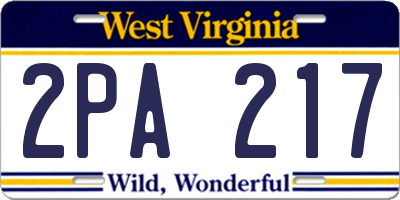 WV license plate 2PA217
