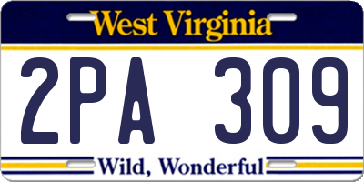 WV license plate 2PA309