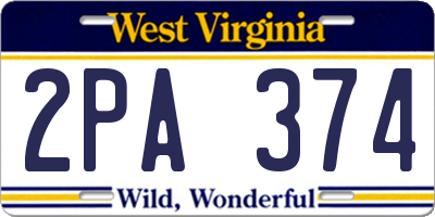 WV license plate 2PA374