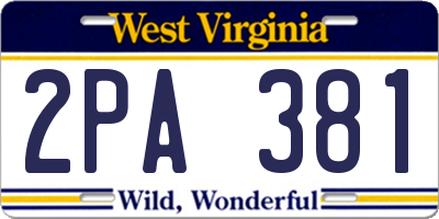WV license plate 2PA381