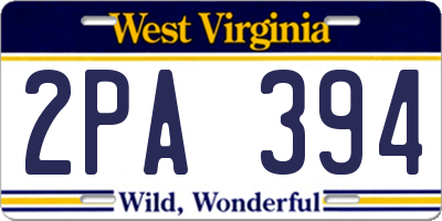 WV license plate 2PA394