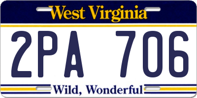 WV license plate 2PA706