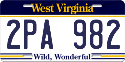WV license plate 2PA982