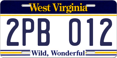 WV license plate 2PB012
