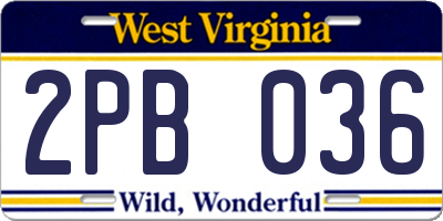 WV license plate 2PB036