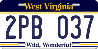 WV license plate 2PB037